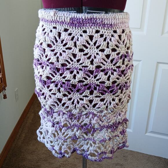 Icy Grape Crochet Skirt OSFM Plus Sized drawstring waist open lacy swim cover - Picture 4 of 7